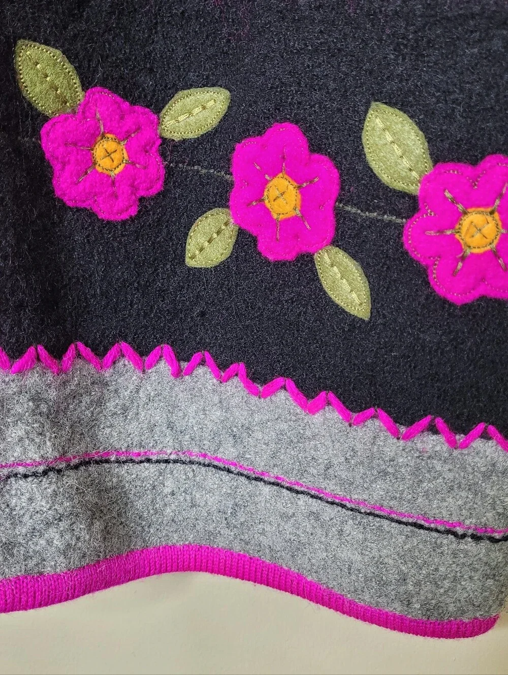 Lisa Internantional Boiled Wool Floral Cardigan Sweater